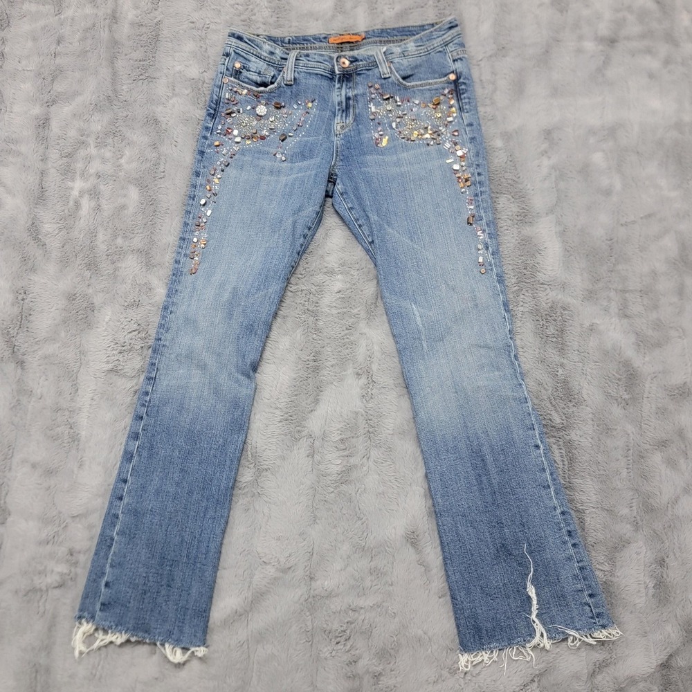 Vintage Vertigo Jeans‎ Womens 13/14 Blue Low Rise Bootcut Rhinestone Beaded Y2K